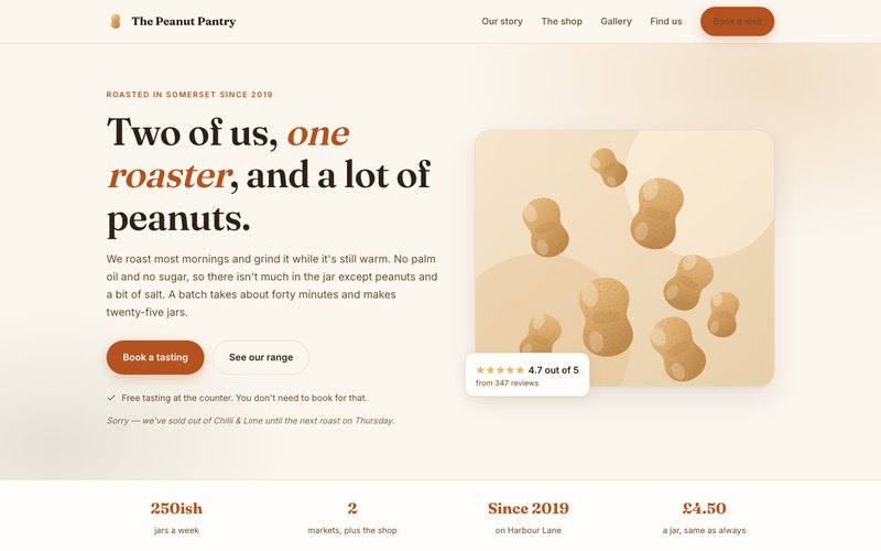 Homepage of The Peanut Pantry food and drink site